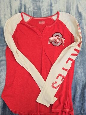 Varsity Red & Cream Ohio State Long-Sleeve Raglan Tee